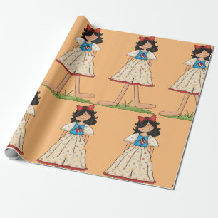 Patriotic Rag Doll Girl Americana Folk Wrapping Paper
