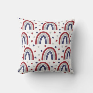 Patriotic Rainbow Red Blue White Stars and Stripes Throw Pillow