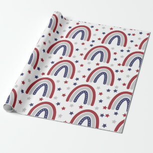 Patriotic Rainbow Stars and Stripes Wrapping Paper