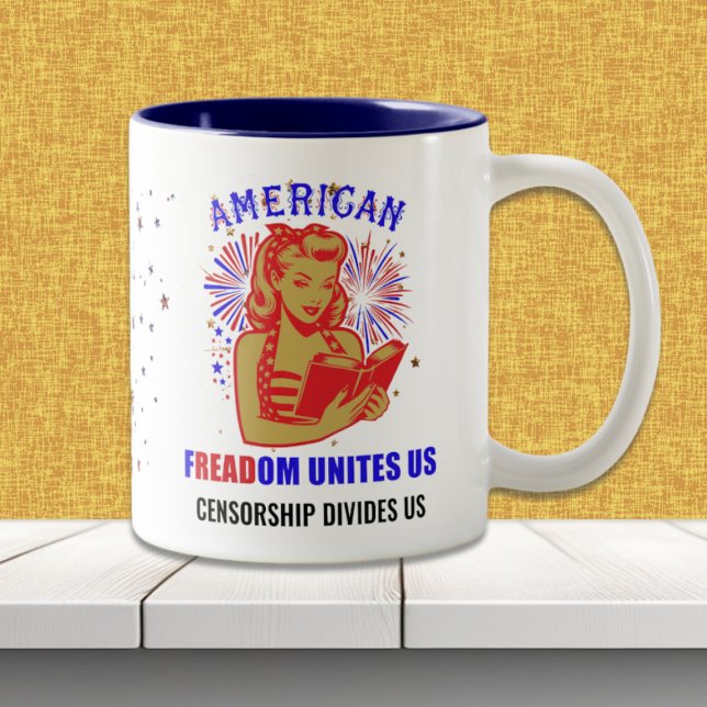 Patriotic Reading Freedom Two-Tone Coffee Mug (Creator Uploaded)