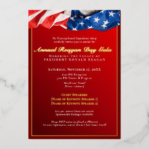 Patriotic Reagan Day Gala Republican Fundraiser Foil Invitation