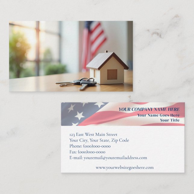 Patriotic Real Estate with House and Keys Business Card (Front/Back)