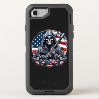 "Patriotic Reaper – American Skull Case" OtterBox Defender iPhone SE/8/7 Case