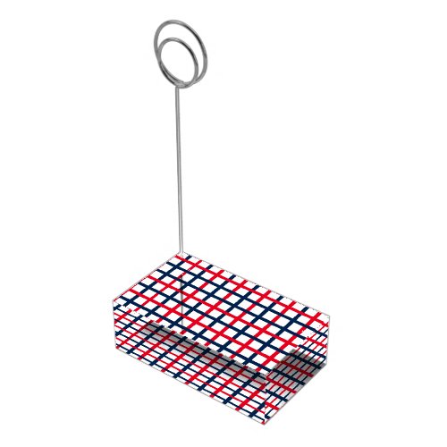 Patriotic red and blue plaid grid pattern modern  place card holder