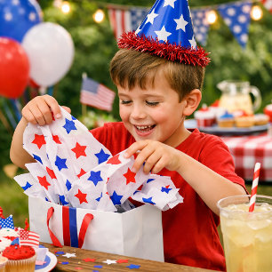 Patriotic Red and Blue Star Pattern Tissue Paper