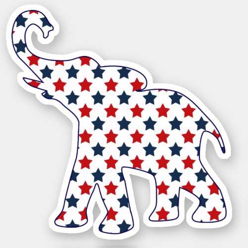 Patriotic Red and Blue Stars Elephant Contour Sticker