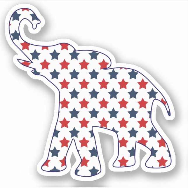 Patriotic Red and Blue Stars Elephant Contour Sticker (Front)