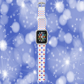 Patriotic Red and Blue Stars White Background Apple Watch Band