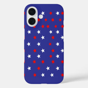 Patriotic Red and White Stars on Royal Blue iPhone 16 Case