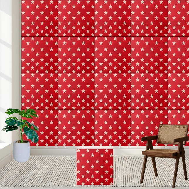Patriotic Red and White Stars Pattern Ceramic  Ceramic Tile (Patriotic Red and White Stars Pattern Ceramic Ceramic Tile)