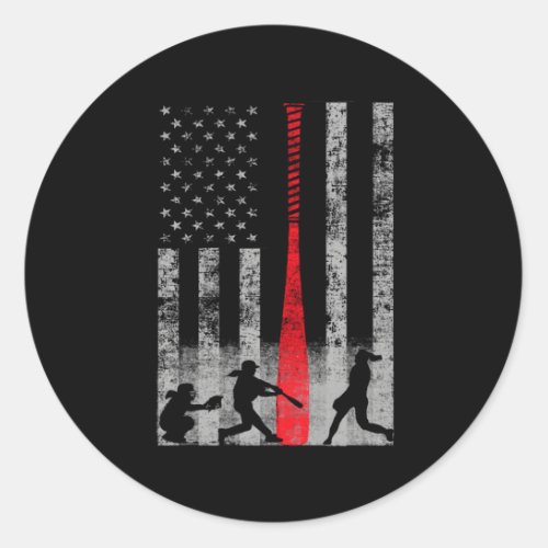 Patriotic Red Bat Softball Flag Classic Round Sticker