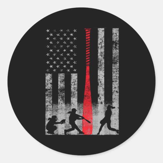 Patriotic Red Bat Softball Flag Classic Round Sticker (Front)