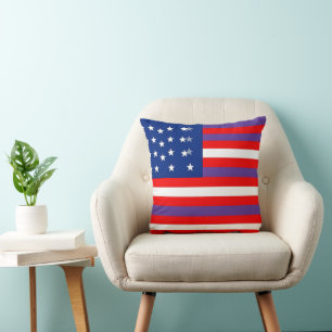 Patriotic Red Blue and White Stripes with Stars Throw Pillow