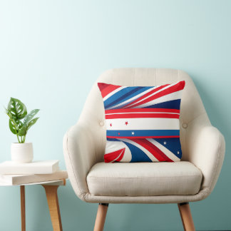 Patriotic Red Blue and White Waves with Stars Throw Pillow