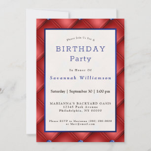 Patriotic Red Blue Faux Tufted Birthday Invitation