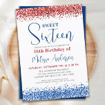 Patriotic Red Blue Glitter Sweet 16 Birthday Party Invitation<br><div class="desc">Celebrate your special day with our patriotic sweet sixteen birthday party invitations! Our modern and elegant design features a chic, girly touch with glitter accents and a red, white, and blue color scheme. Show off your military pride with an American flag theme that's perfect for any USA-loving birthday girl! COPYRIGHT...</div>
