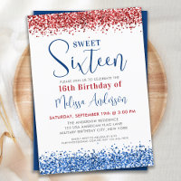 Patriotic Red Blue Glitter Sweet 16 Birthday Party