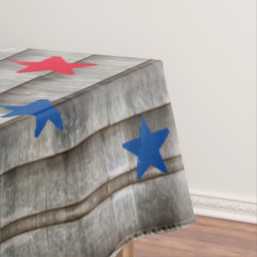 Patriotic red blue stars rustic shingles pattern tablecloth