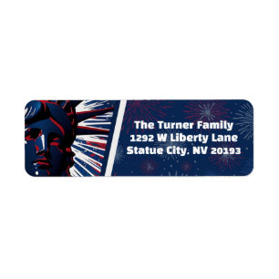 Patriotic Red Blue Statue of Liberty 4th of July Label