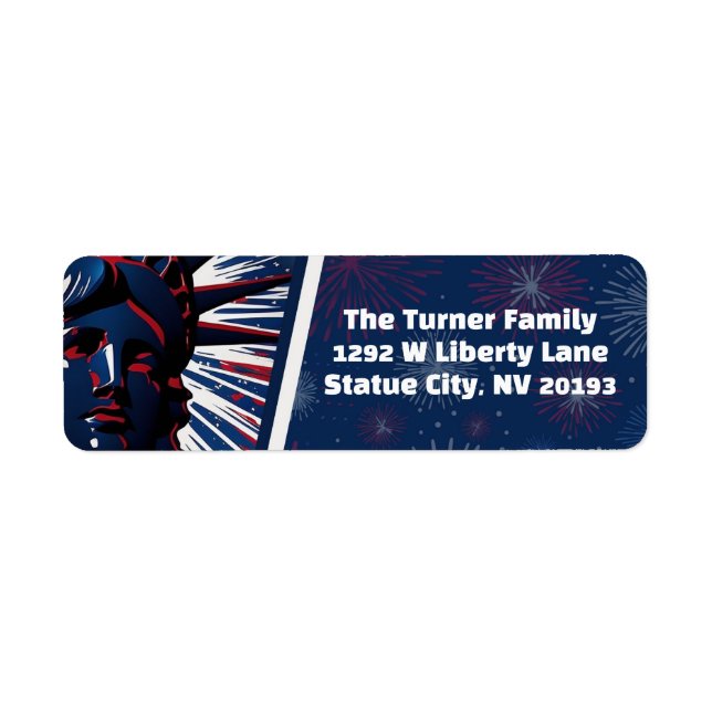 Patriotic Red Blue Statue of Liberty 4th of July Label (Front)