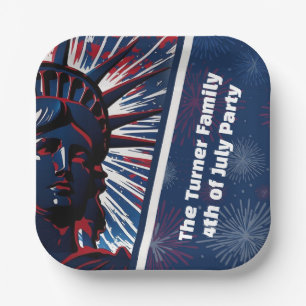 Patriotic Red Blue Statue of Liberty 4th of July Paper Plates