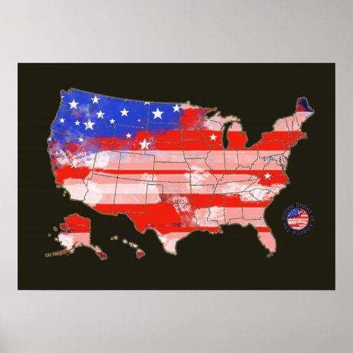 patriotic red blue USA stripes and stars map Poster