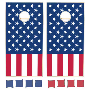 Patriotic Red Blue White 4th Of July American Flag Cornhole Set