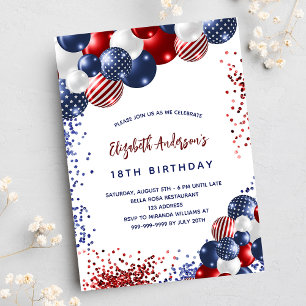 Patriotic red blue white balloons birthday luxury invitation