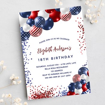 Patriotic Red Blue White Balloons Birthday Party Invitation by EllenMariesParty at Zazzle