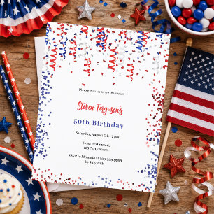 Patriotic red blue white birthday invitation