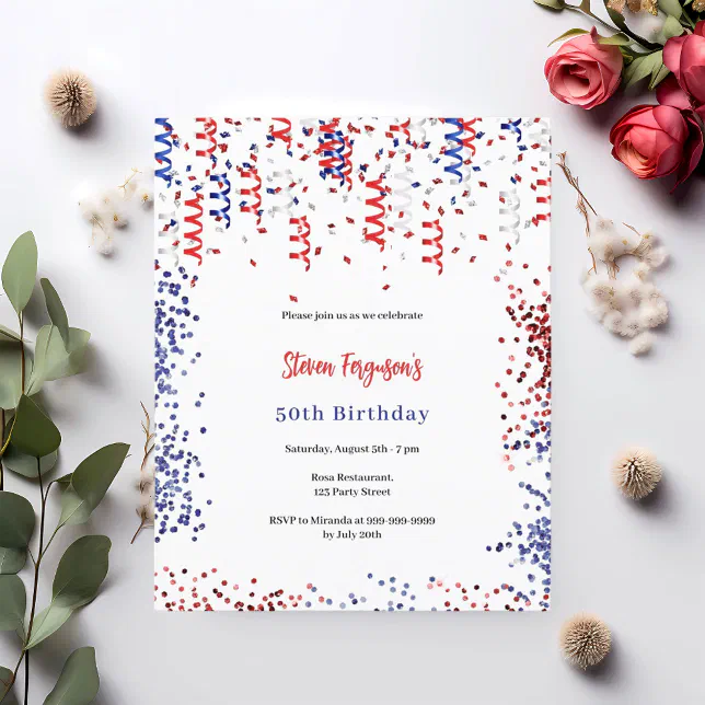 Patriotic red blue white birthday invitation | Zazzle