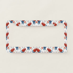 Patriotic Red Blue White Floral (1) License Plate Frame
