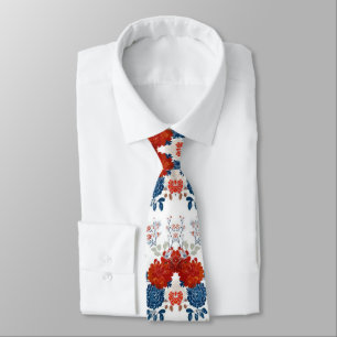 Patriotic Red Blue White Floral (1) Neck Tie