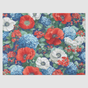 Patriotic Red Blue White Floral (1) Tissue Paper