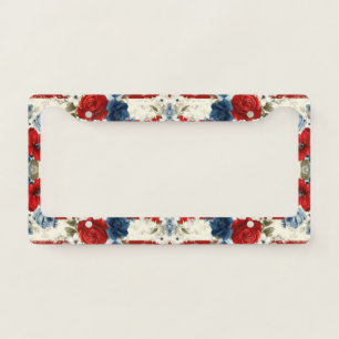 Patriotic Red Blue White Floral (2) License Plate Frame