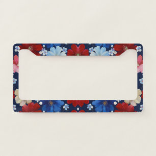 Patriotic Red Blue White Floral (3) License Plate Frame