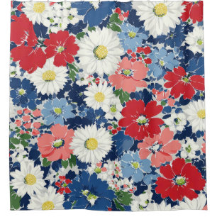 Patriotic Red Blue White Floral (3) Shower Curtain