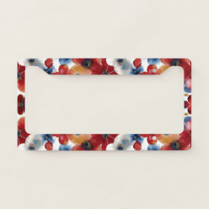 Patriotic Red Blue White Floral (4) License Plate Frame