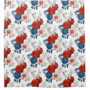 Patriotic Red Blue White Floral (4) Shower Curtain