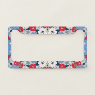 Patriotic Red Blue White Floral (5) License Plate Frame