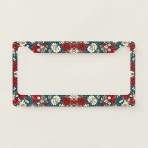 Patriotic Red Blue White Floral (6) License Plate Frame