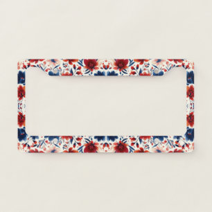 Patriotic Red Blue White Floral (7) License Plate Frame