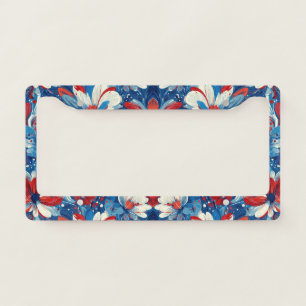 Patriotic Red Blue White Floral (8) License Plate Frame