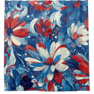 Patriotic Red Blue White Floral (8) Shower Curtain