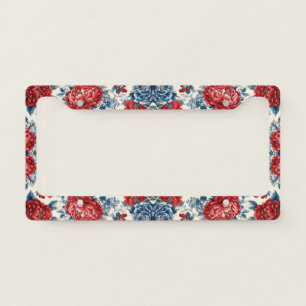 Patriotic Red Blue White Floral (9) License Plate Frame