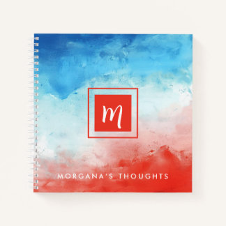 Patriotic Red Blue White Monogram Square Notebook