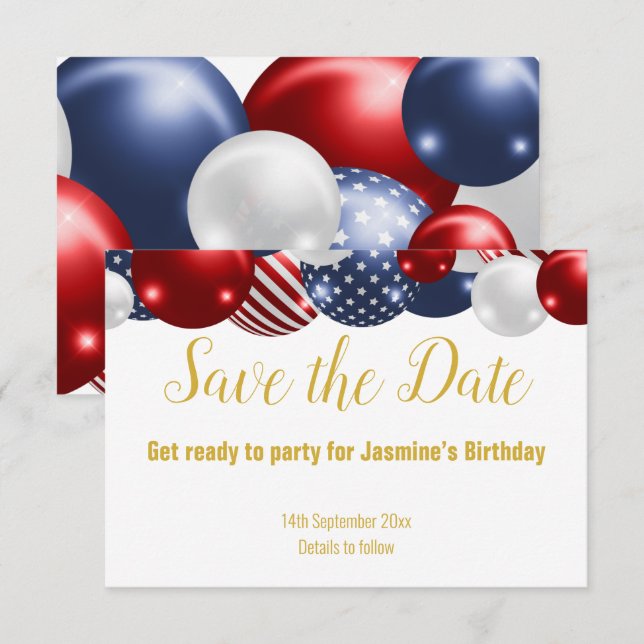 PATRIOTIC RED BLUE WHITE SAVE THE DATE RSVP (Front/Back)