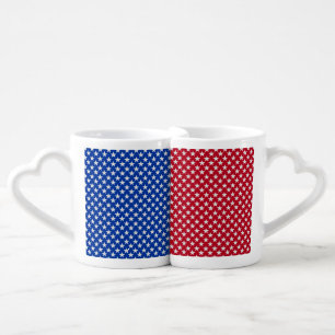 PATRIOTIC RED & BLUE WITH WHITE STRIPES COFFEE MUG SET