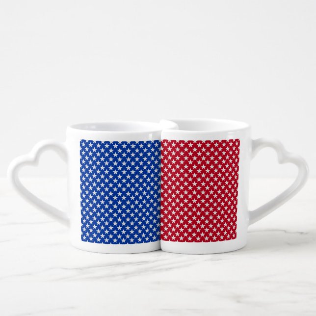 PATRIOTIC RED & BLUE WITH WHITE STRIPES COFFEE MUG SET (Front Nesting)