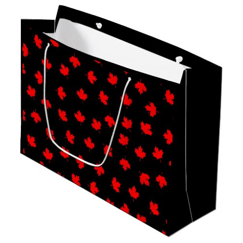 Patriotic Red Canada Maple Leaf Black Pattern Large Gift Bag